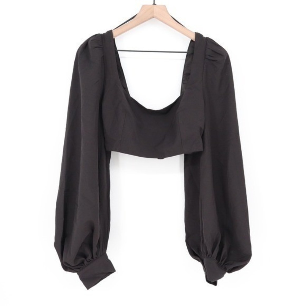 Naked Wardrobe The Statement Black Puff Sleeve Crop Top Small - Picture 2 of 8